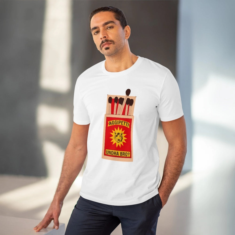 HamariDookan Men's PC Cotton Telugu Desing Printed T Shirt (Color: White, Thread Count: 180GSM)
