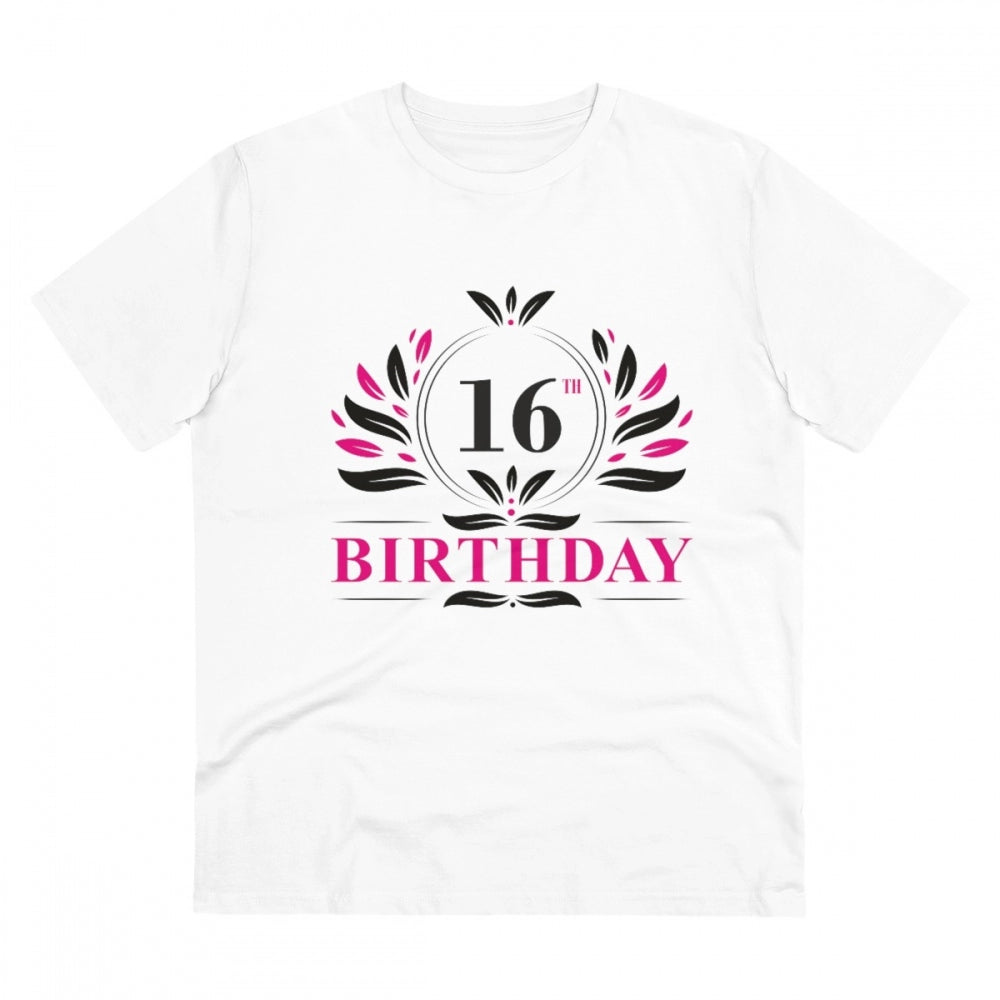 HamariDookan Men's PC Cotton 16th Birthday Printed T Shirt (Color: White, Thread Count: 180GSM)
