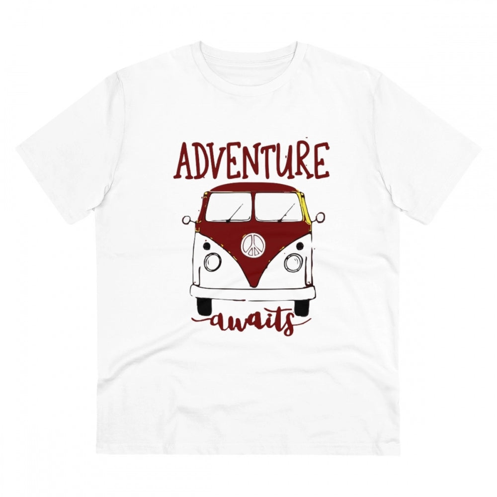 HamariDookan Men's PC Cotton Explore The Unseen Printed T Shirt (Color: White, Thread Count: 180GSM)