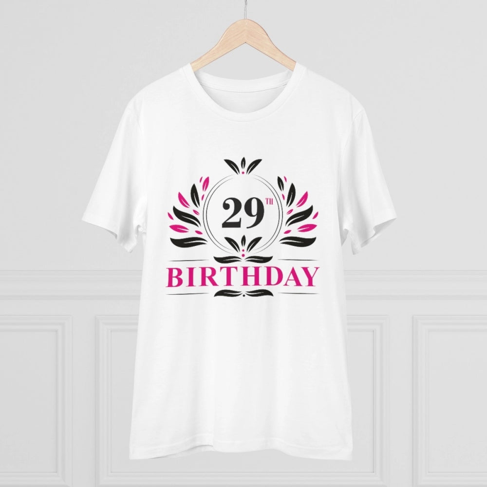 HamariDookan Men's PC Cotton 29th Birthday Printed T Shirt (Color: White, Thread Count: 180GSM)