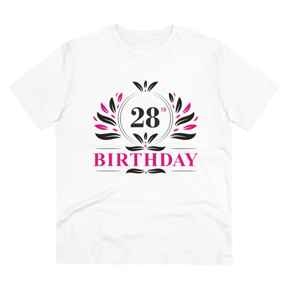HamariDookan Men's PC Cotton 28th Birthday Printed T Shirt (Color: White, Thread Count: 180GSM)