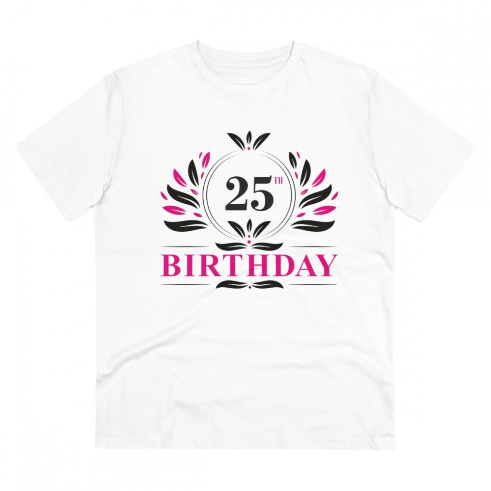 HamariDookan Men's PC Cotton 25th Birthday Printed T Shirt (Color: White, Thread Count: 180GSM)