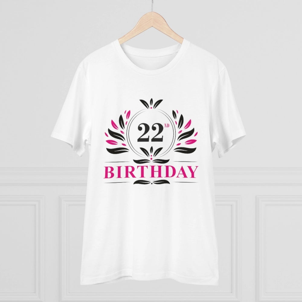 HamariDookan Men's PC Cotton 22nd Birthday Printed T Shirt (Color: White, Thread Count: 180GSM)