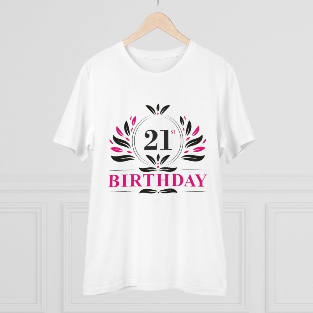 HamariDookan Men's PC Cotton 21st Birthday Printed T Shirt (Color: White, Thread Count: 180GSM)