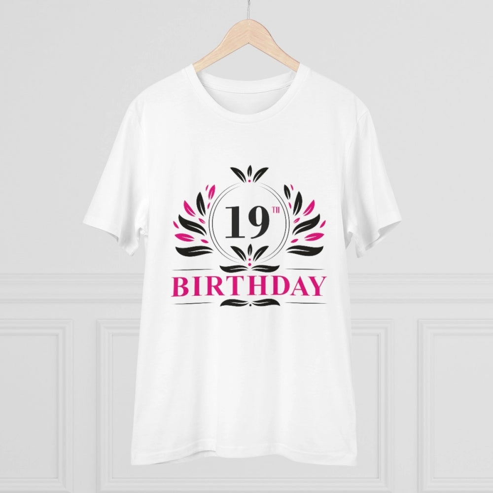 HamariDookan Men's PC Cotton 19th Birthday Printed T Shirt (Color: White, Thread Count: 180GSM)