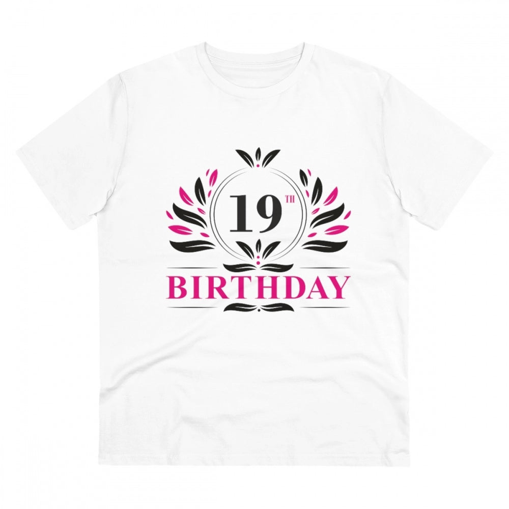 HamariDookan Men's PC Cotton 19th Birthday Printed T Shirt (Color: White, Thread Count: 180GSM)