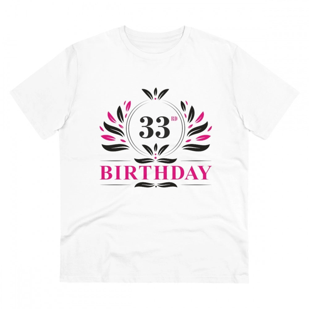 HamariDookan Men's PC Cotton 33rd Birthday Printed T Shirt (Color: White, Thread Count: 180GSM)
