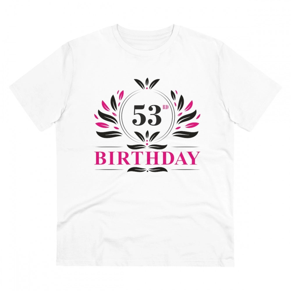 HamariDookan Men's PC Cotton 53rd Birthday Printed T Shirt (Color: White, Thread Count: 180GSM)