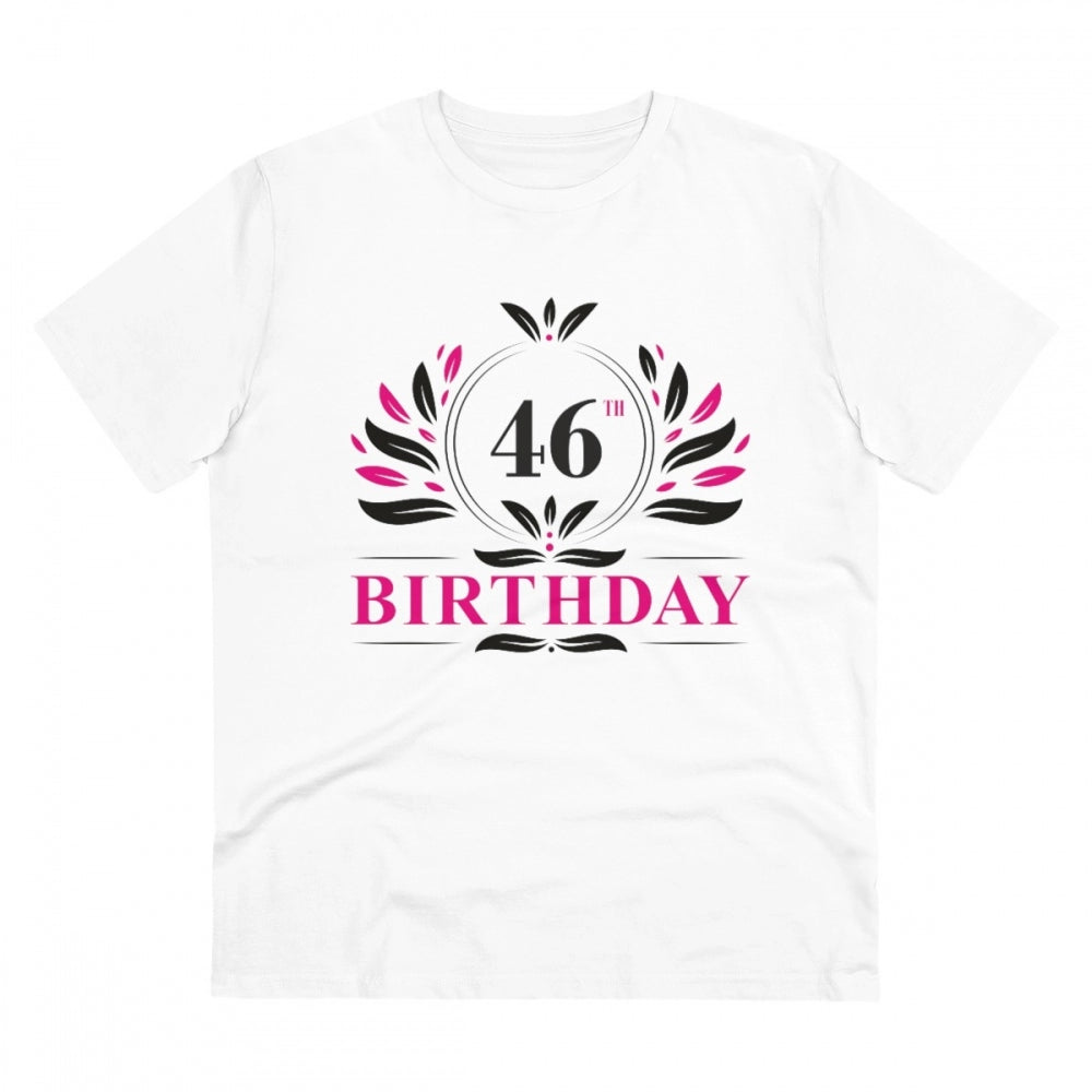 HamariDookan Men's PC Cotton 46th Birthday Printed T Shirt (Color: White, Thread Count: 180GSM)