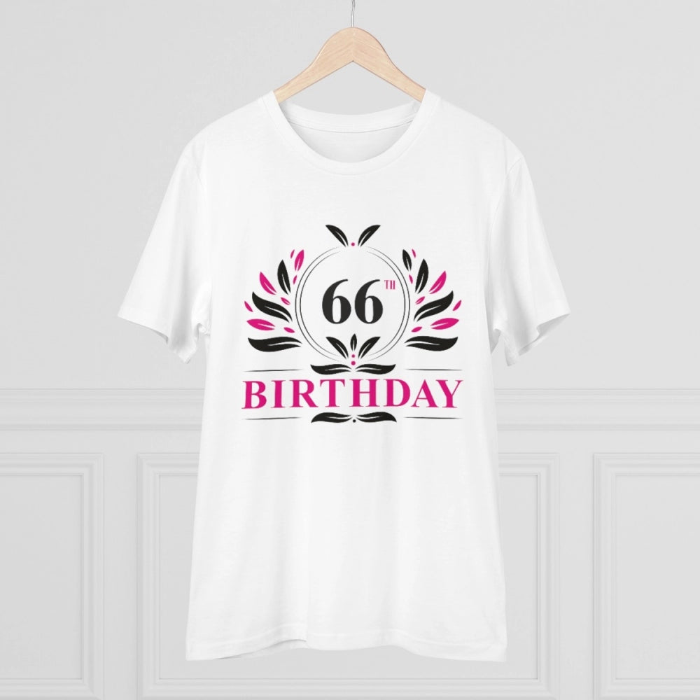HamariDookan Men's PC Cotton 66th Birthday Printed T Shirt (Color: White, Thread Count: 180GSM)
