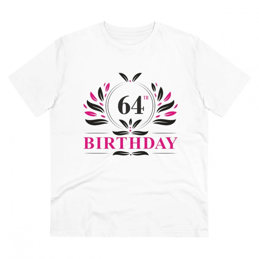 HamariDookan Men's PC Cotton 64th Birthday Printed T Shirt (Color: White, Thread Count: 180GSM)