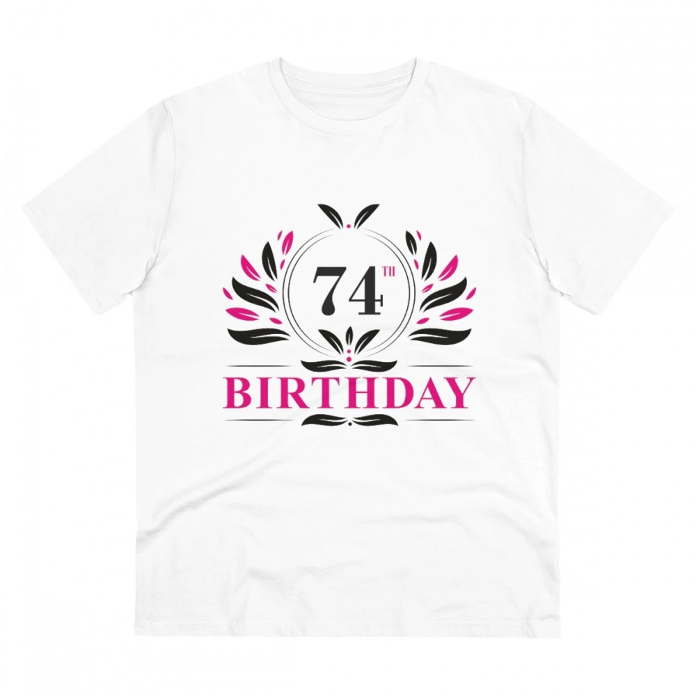 HamariDookan Men's PC Cotton 74th Birthday Printed T Shirt (Color: White, Thread Count: 180GSM)
