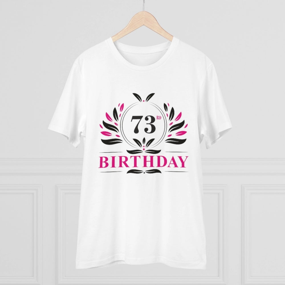 HamariDookan Men's PC Cotton 73rd Birthday Printed T Shirt (Color: White, Thread Count: 180GSM)