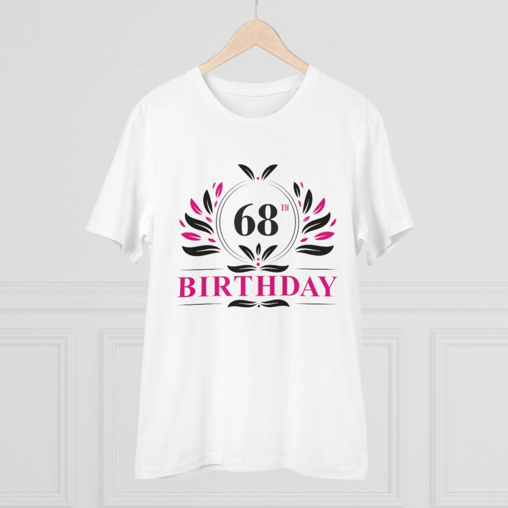 HamariDookan Men's PC Cotton 68th Birthday Printed T Shirt (Color: White, Thread Count: 180GSM)