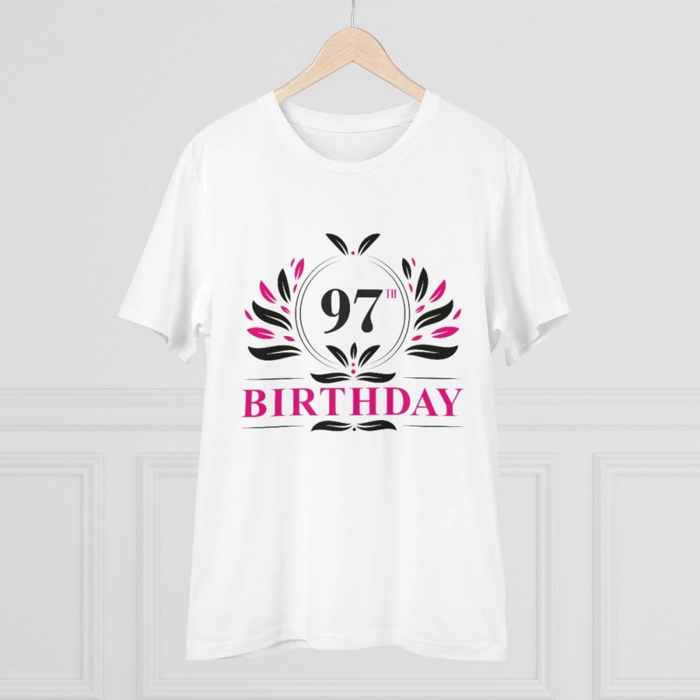 HamariDookan Men's PC Cotton 97th Birthday Printed T Shirt (Color: White, Thread Count: 180GSM)