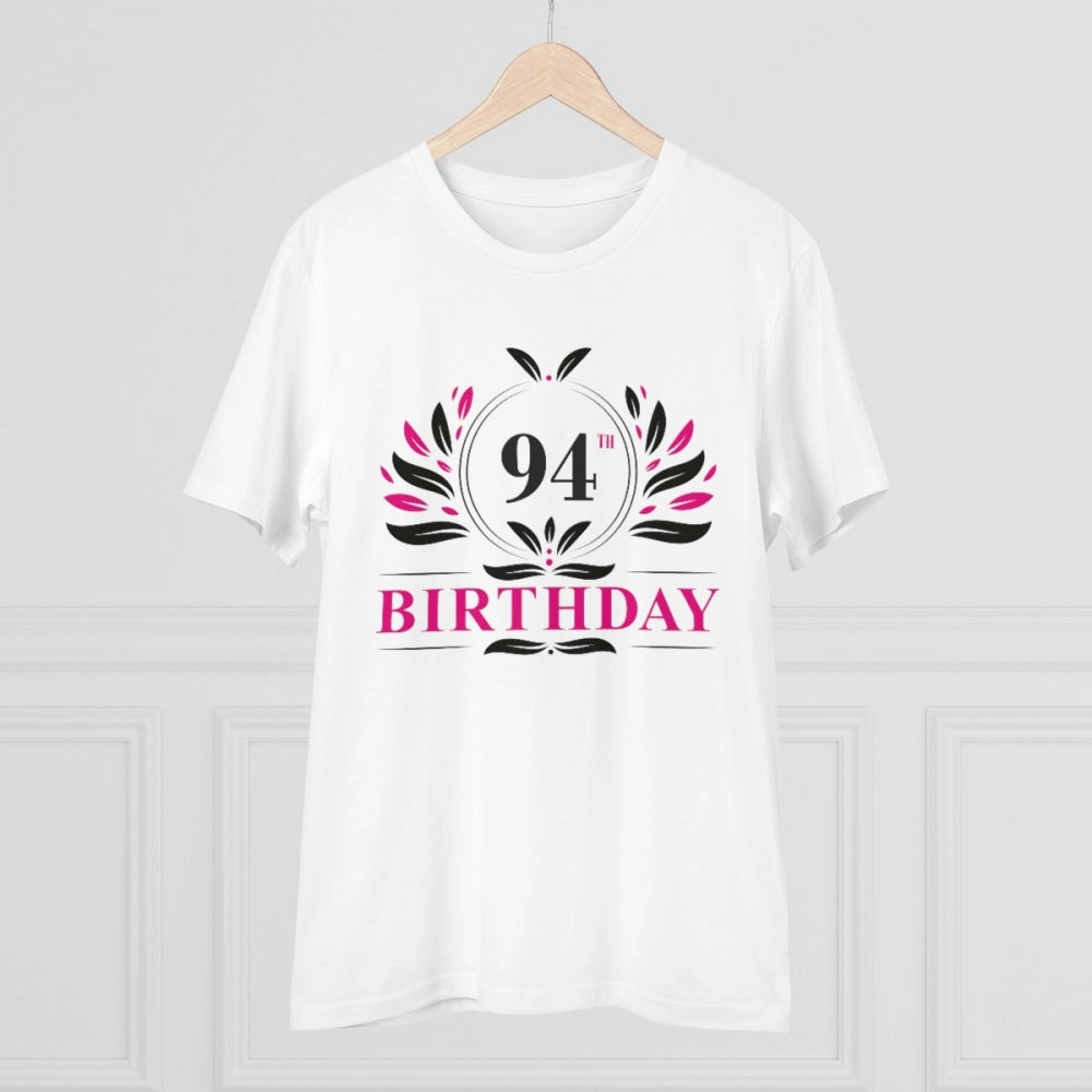 HamariDookan Men's PC Cotton 94th Birthday Printed T Shirt (Color: White, Thread Count: 180GSM)