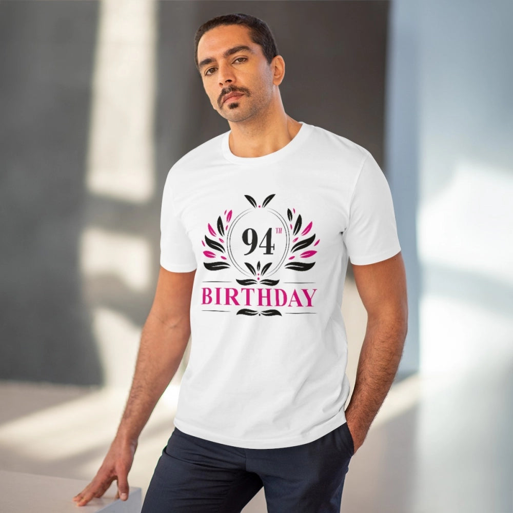HamariDookan Men's PC Cotton 94th Birthday Printed T Shirt (Color: White, Thread Count: 180GSM)