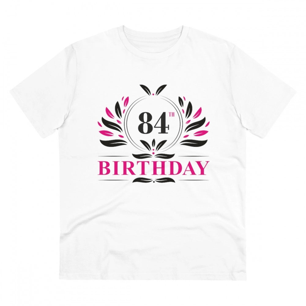 HamariDookan Men's PC Cotton 84th Birthday Printed T Shirt (Color: White, Thread Count: 180GSM)