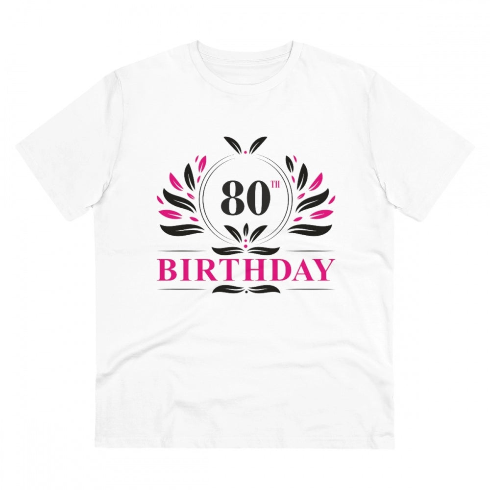 HamariDookan Men's PC Cotton 80th Birthday Printed T Shirt (Color: White, Thread Count: 180GSM)