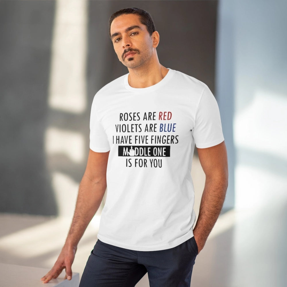 HamariDookan Men's PC Cotton Roses Are Red Printed T Shirt (Color: White, Thread Count: 180GSM)