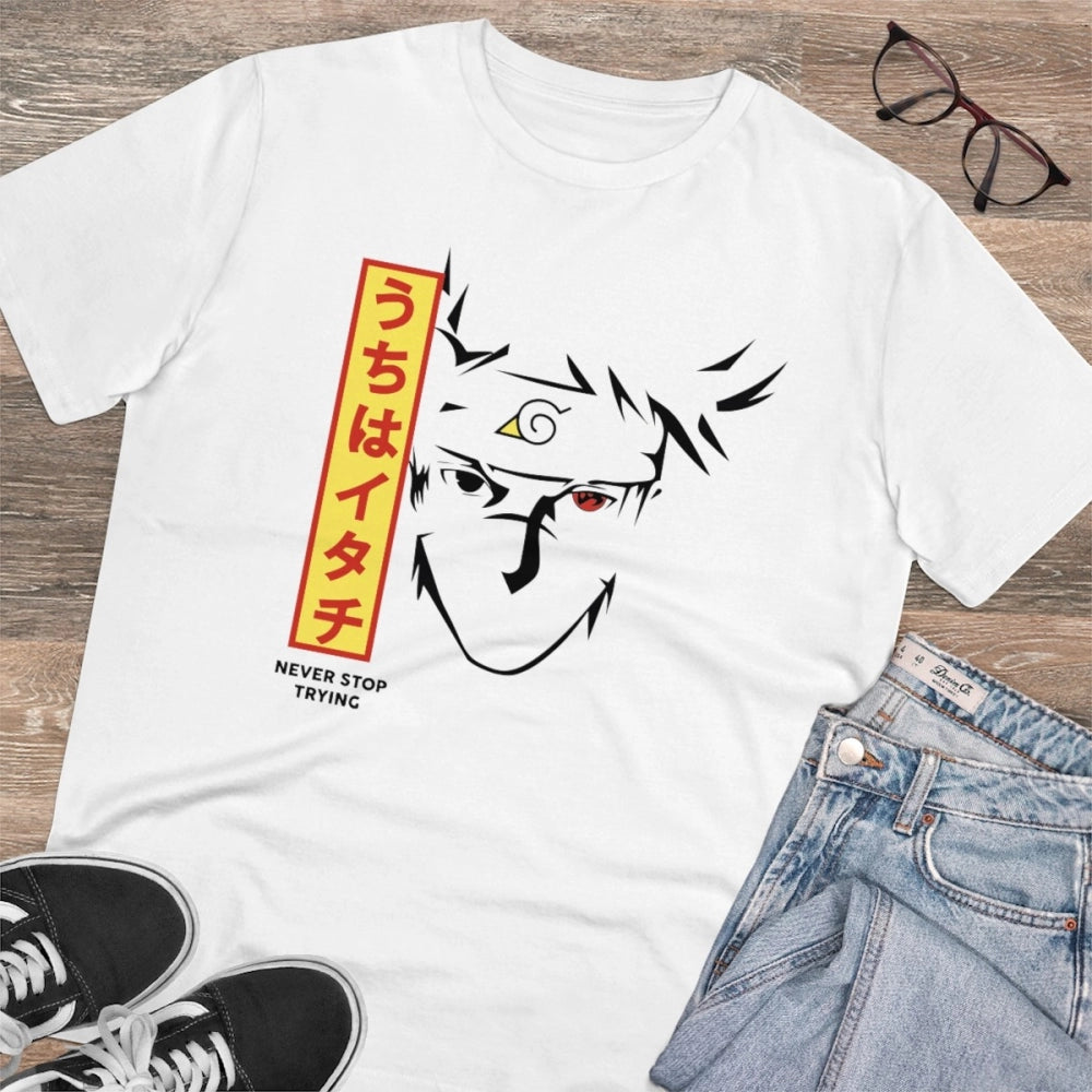 HamariDookan Men's PC Cotton Kunffo Printed T Shirt (Color: White, Thread Count: 180GSM)