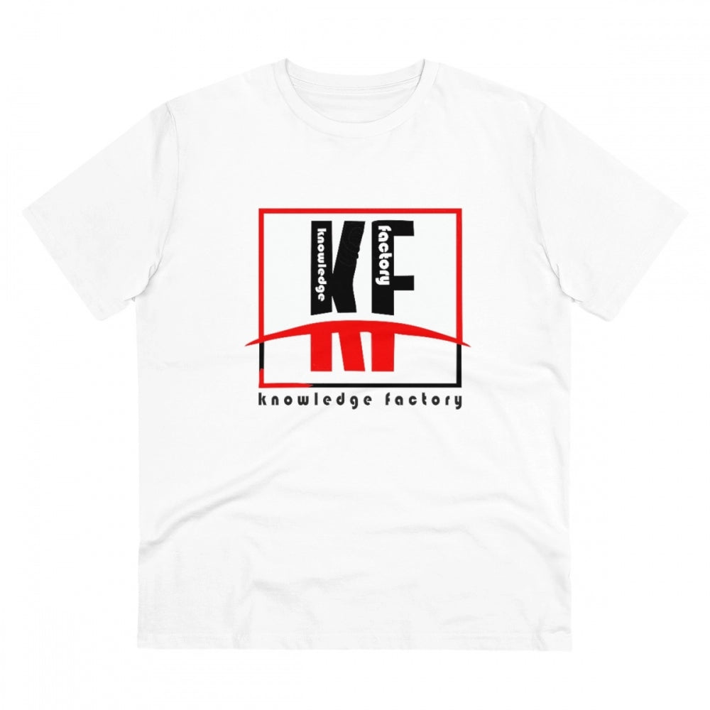 HamariDookan Men's PC Cotton Knowledge Factory Printed T Shirt (Color: White, Thread Count: 180GSM)