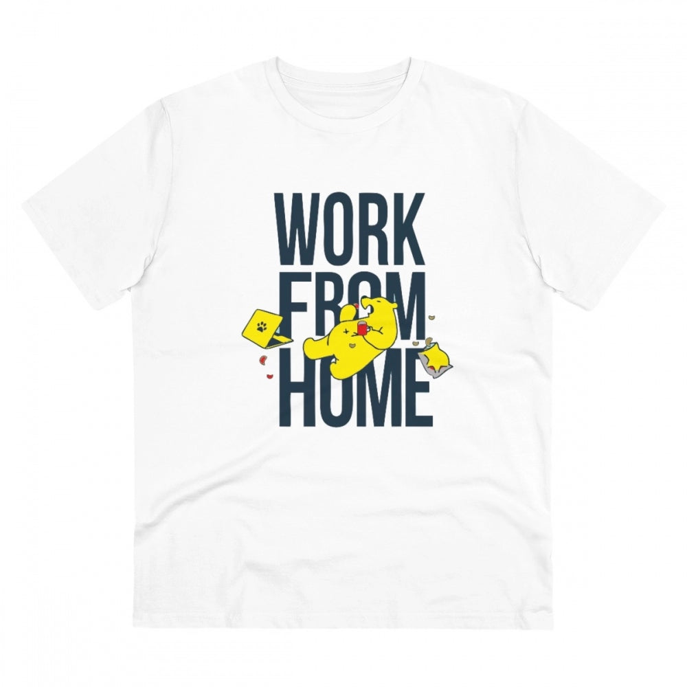 HamariDookan Men's PC Cotton Work From Home Desing Printed T Shirt (Color: White, Thread Count: 180GSM)