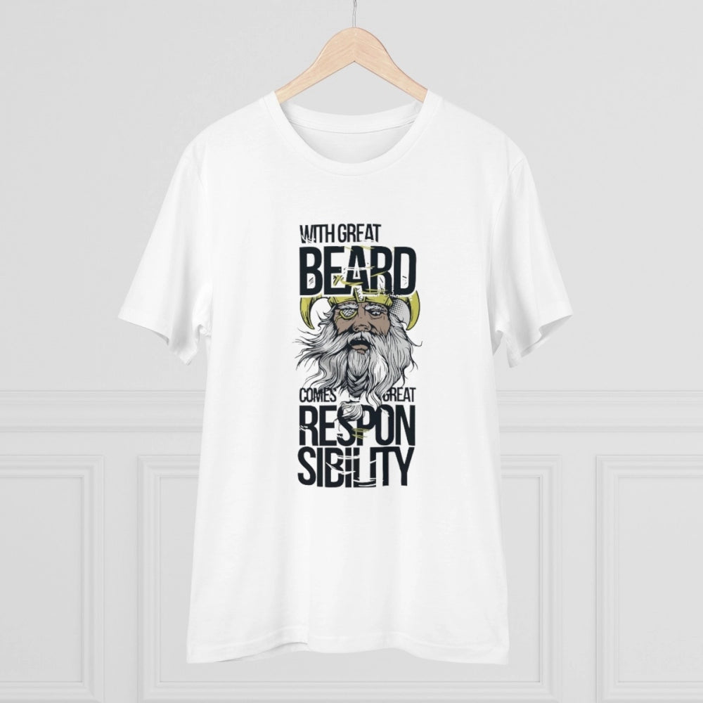 HamariDookan Men's PC Cotton With Great Beard Comes Printed T Shirt (Color: White, Thread Count: 180GSM)