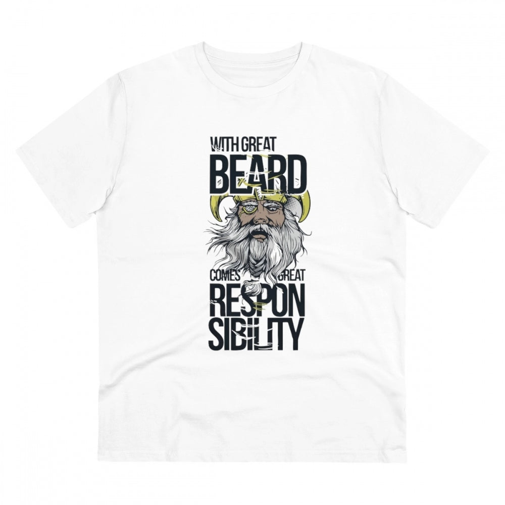 HamariDookan Men's PC Cotton With Great Beard Comes Printed T Shirt (Color: White, Thread Count: 180GSM)