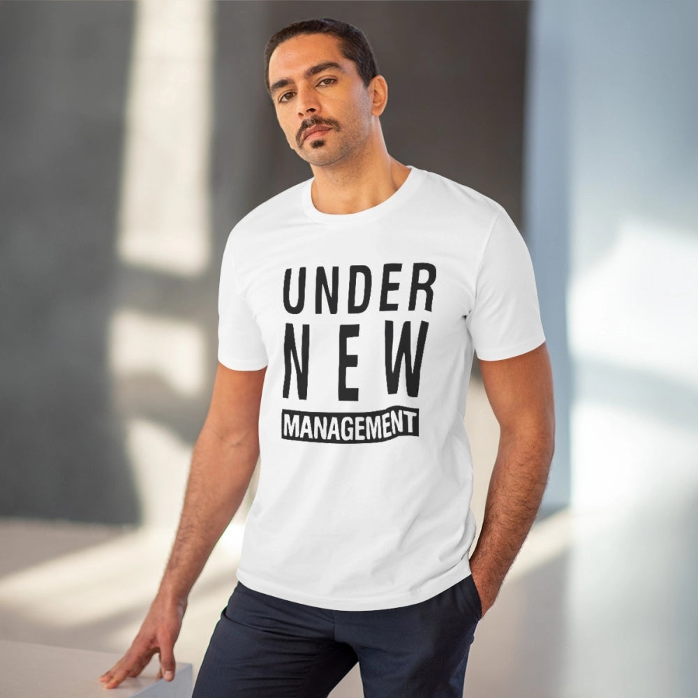 HamariDookan Men's PC Cotton Under New Management Desing Printed T Shirt (Color: White, Thread Count: 180GSM)