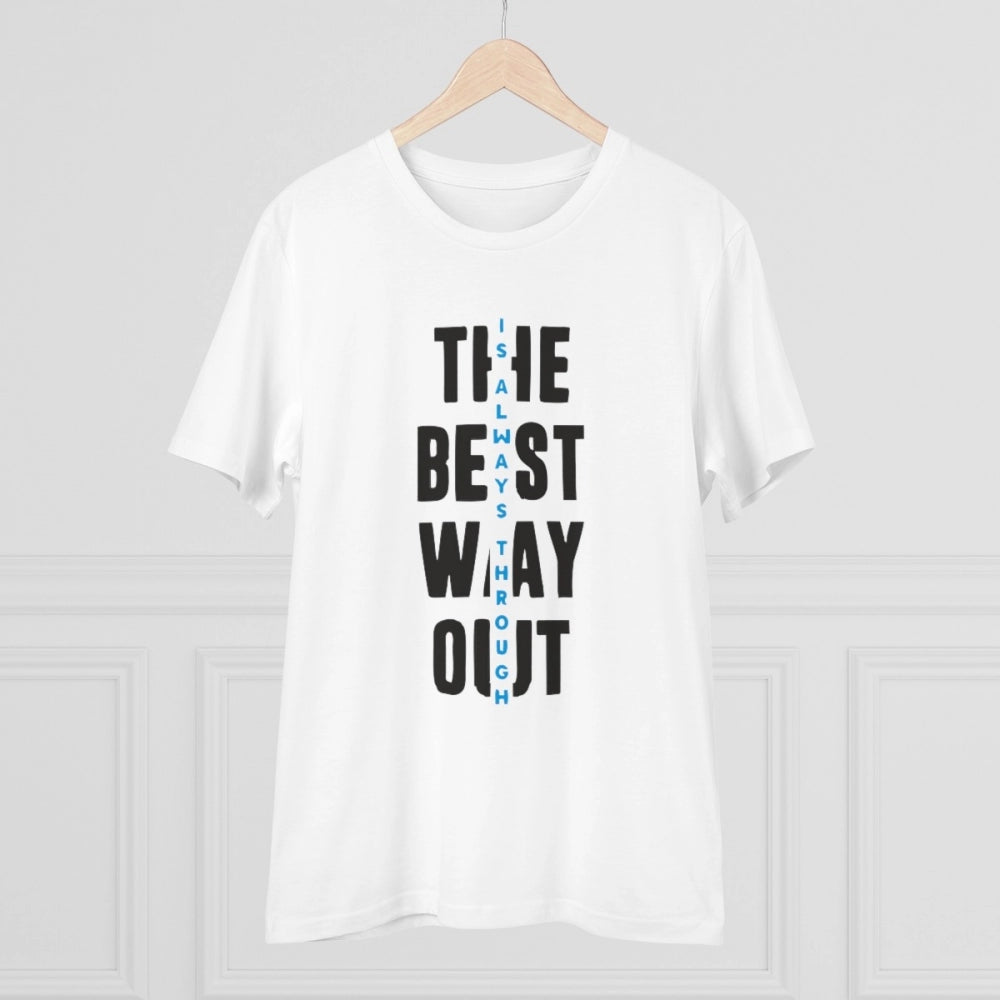 HamariDookan Men's PC Cotton The Best Way Out Printed T Shirt (Color: White, Thread Count: 180GSM)