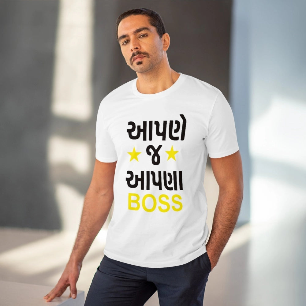 HamariDookan Men's PC Cotton Aapne J Aapna Boss Printed T Shirt (Color: White, Thread Count: 180GSM)
