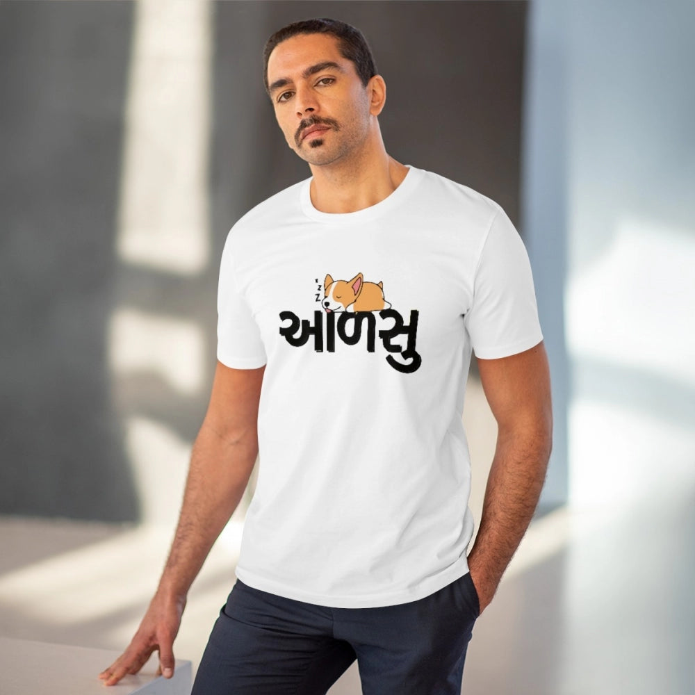 HamariDookan Men's PC Cotton Aadsu Printed T Shirt (Color: White, Thread Count: 180GSM)