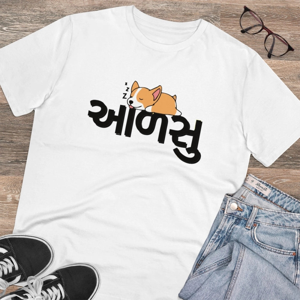 HamariDookan Men's PC Cotton Aadsu Printed T Shirt (Color: White, Thread Count: 180GSM)