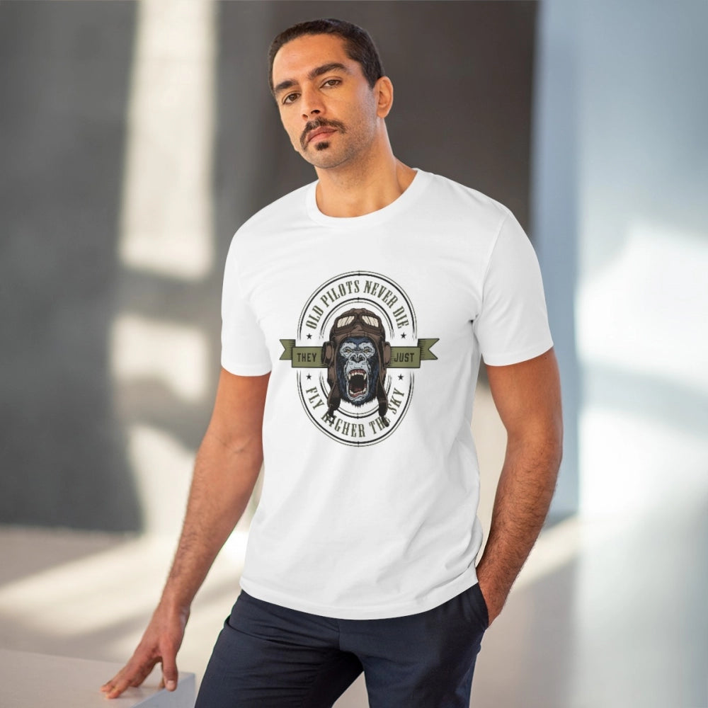 HamariDookan Men's PC Cotton Gorila Desing Printed T Shirt (Color: White, Thread Count: 180GSM)