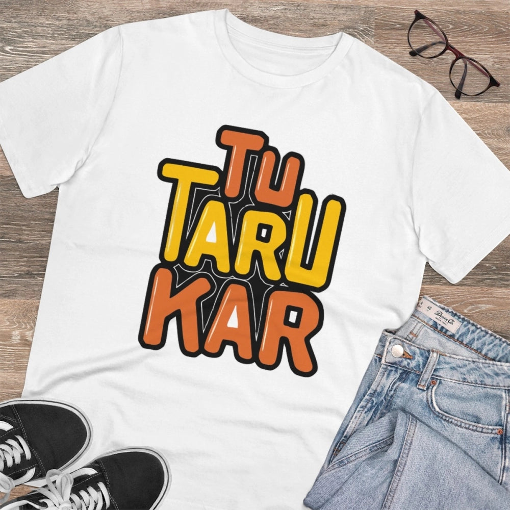 HamariDookan Men's PC Cotton Tu Taru Kar Printed T Shirt (Color: White, Thread Count: 180GSM)