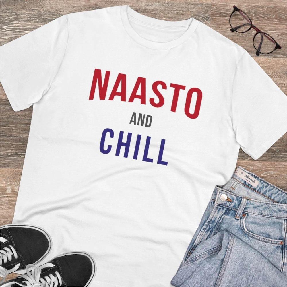 HamariDookan Men's PC Cotton Nasto And Chill Printed T Shirt (Color: White, Thread Count: 180GSM)