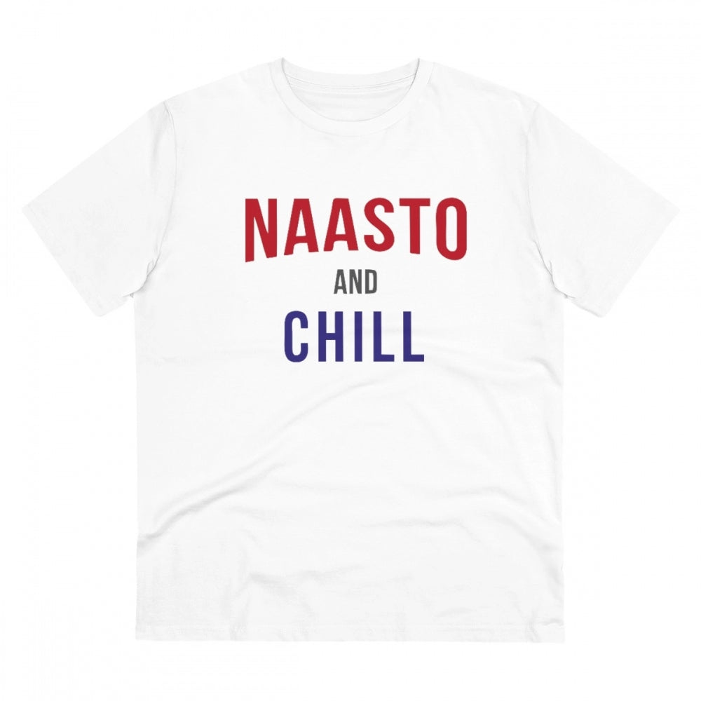 HamariDookan Men's PC Cotton Nasto And Chill Printed T Shirt (Color: White, Thread Count: 180GSM)