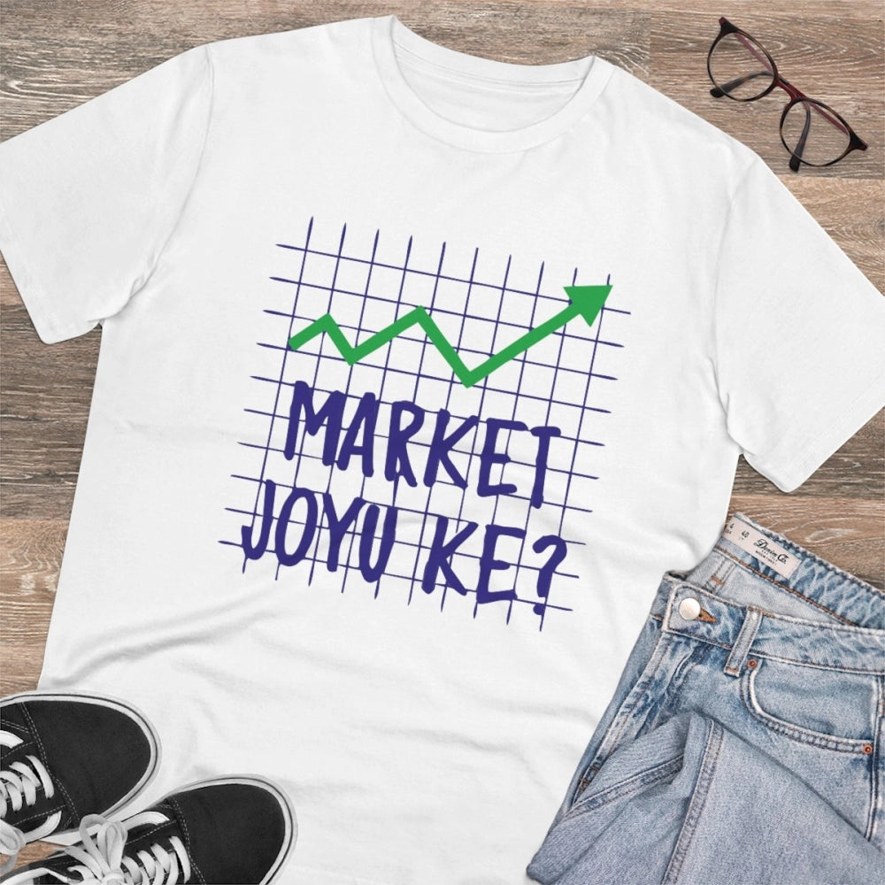 HamariDookan Men's PC Cotton Market Joyu Che Printed T Shirt (Color: White, Thread Count: 180GSM)