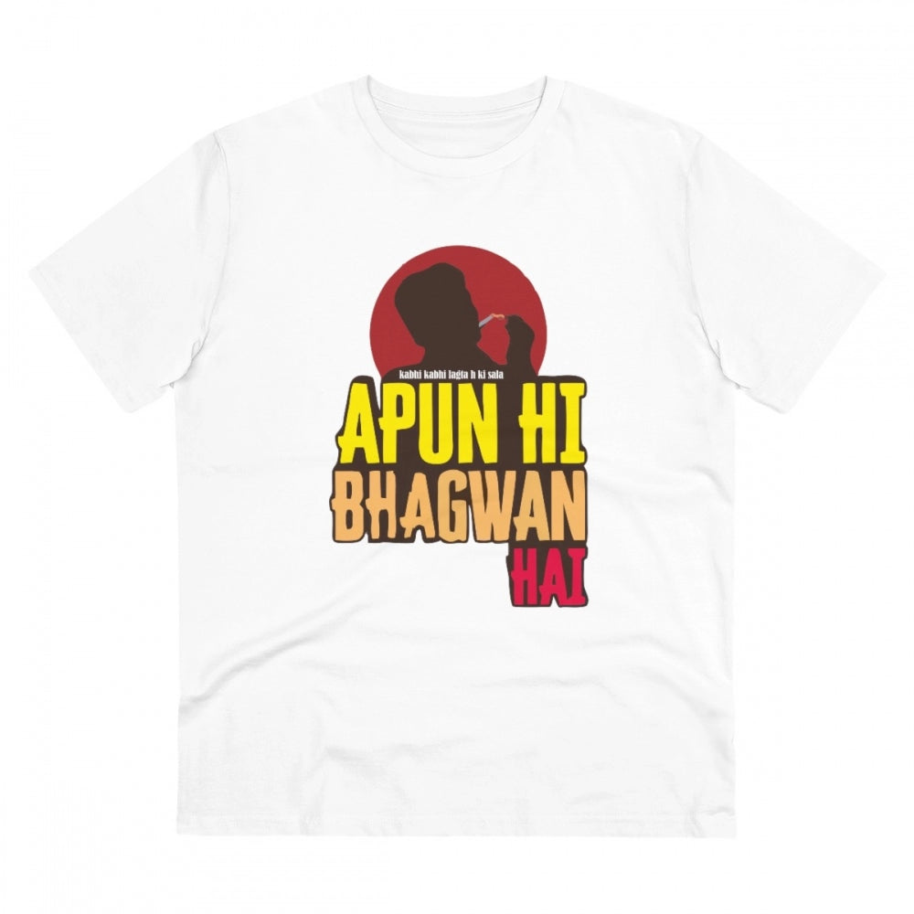HamariDookan Men's PC Cotton Apun Hi Bhagvan Hai Printed T Shirt (Color: White, Thread Count: 180GSM)