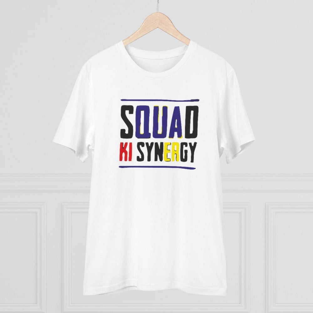 HamariDookan Men's PC Cotton Squed Ki Syneagy Printed T Shirt (Color: White, Thread Count: 180GSM)