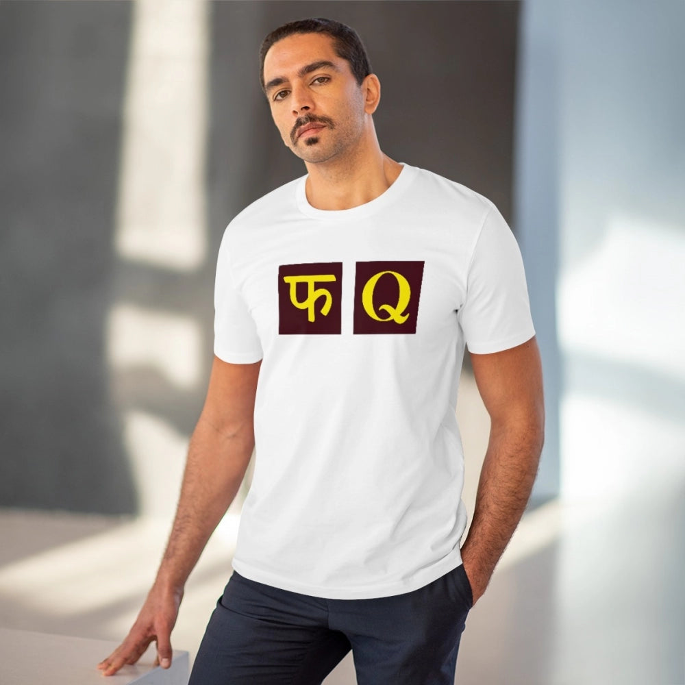 HamariDookan Men's PC Cotton Fq Printed T Shirt (Color: White, Thread Count: 180GSM)