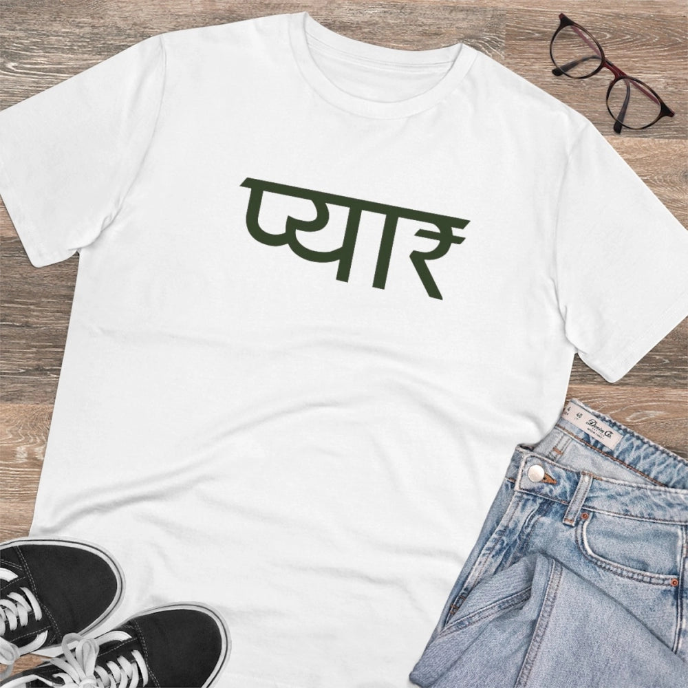 HamariDookan Men's PC Cotton Pyaar Desing Printed T Shirt (Color: White, Thread Count: 180GSM)