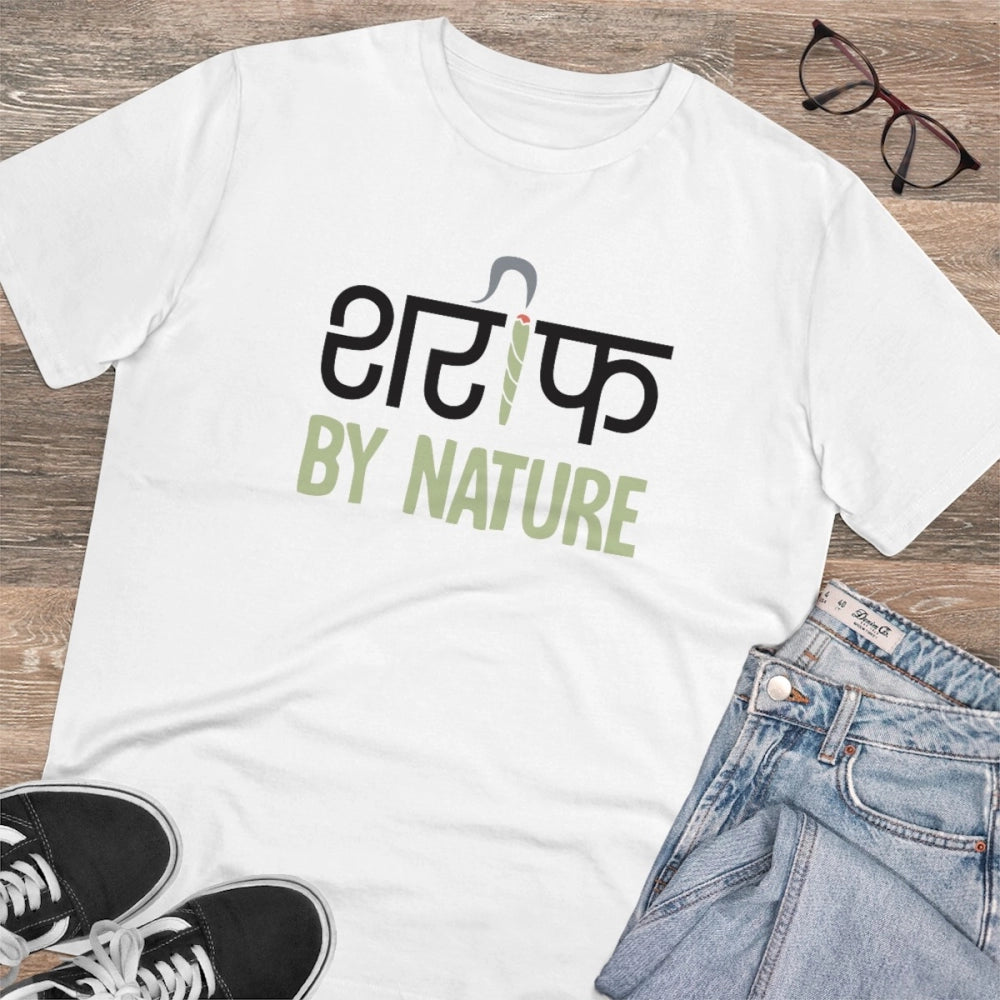 HamariDookan Men's PC Cotton Sarif By Nature Printed T Shirt (Color: White, Thread Count: 180GSM)