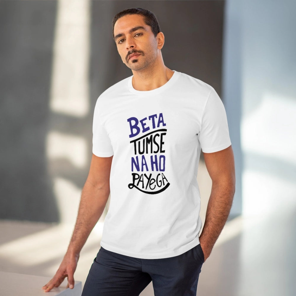 HamariDookan Men's PC Cotton Tumse Na Ho Payega Printed T Shirt (Color: White, Thread Count: 180GSM)