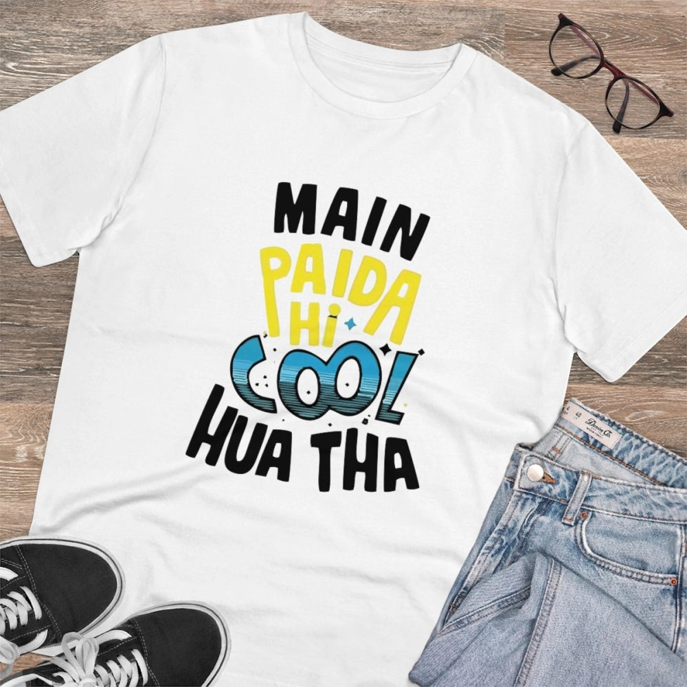 HamariDookan Men's PC Cotton Me Paida Hi Cool Huaa Tha Printed T Shirt (Color: White, Thread Count: 180GSM)