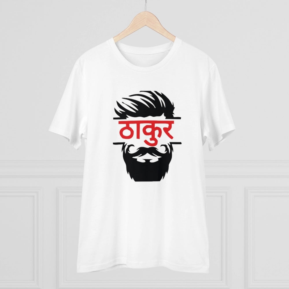 HamariDookan Men's PC Cotton Thakur Printed T Shirt (Color: White, Thread Count: 180GSM)