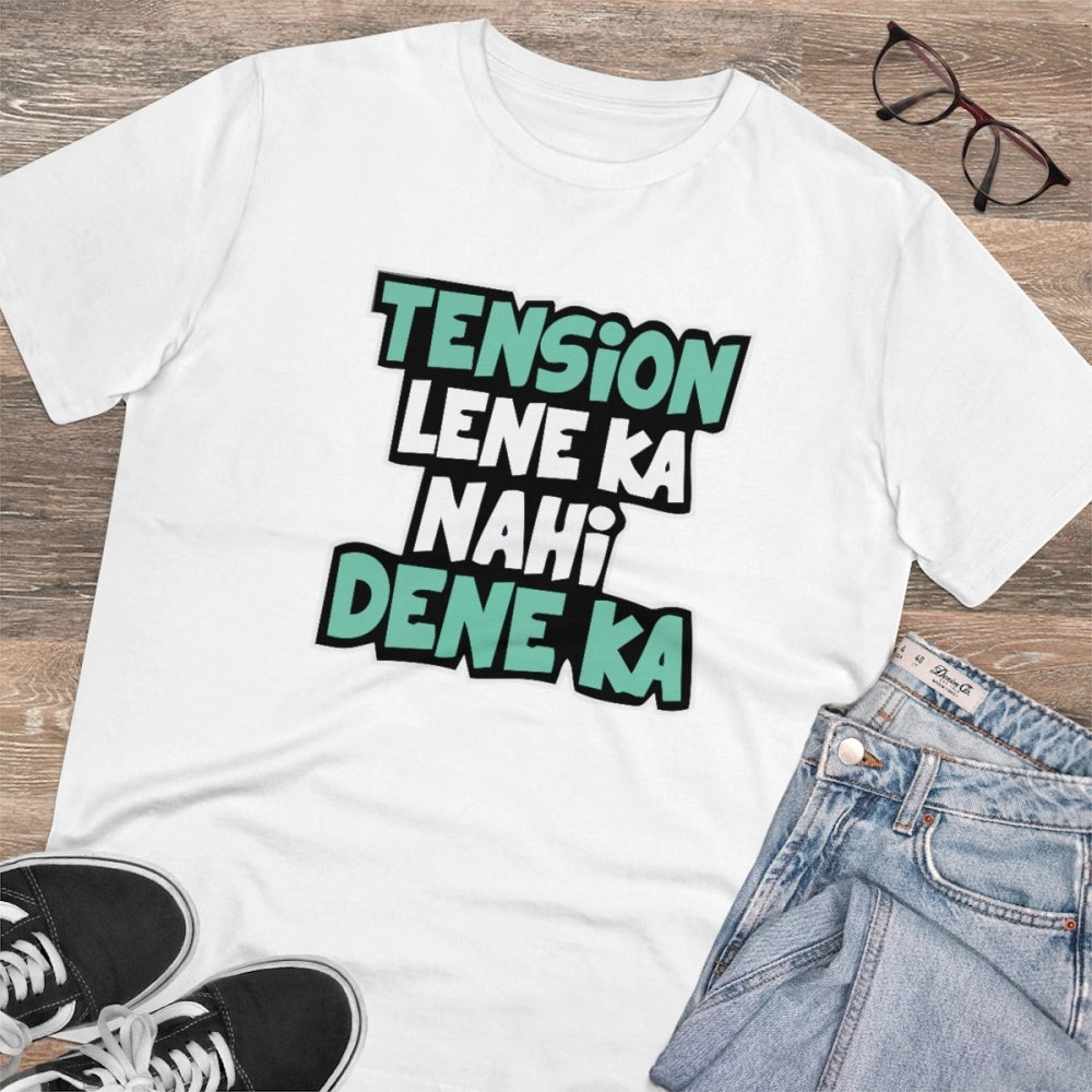 HamariDookan Men's PC Cotton Tention Lene Ka Nahi Dene Ka Printed T Shirt (Color: White, Thread Count: 180GSM)