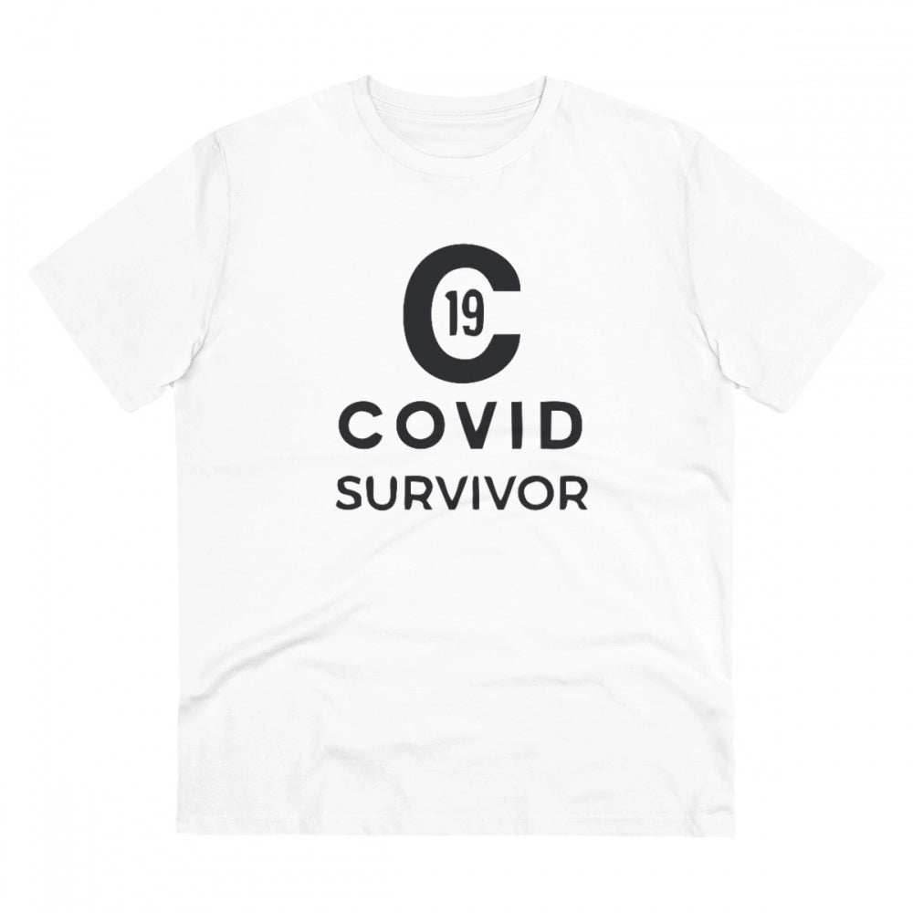 HamariDookan Men's PC Cotton Covid 19 Survivor Printed T Shirt (Color: White, Thread Count: 180GSM)