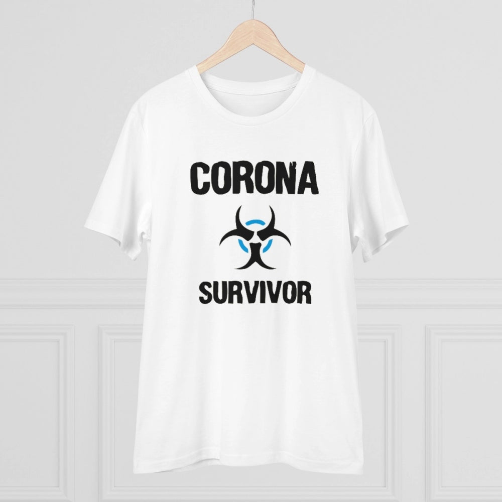 HamariDookan Men's PC Cotton Corona Survivor Printed T Shirt (Color: White, Thread Count: 180GSM)